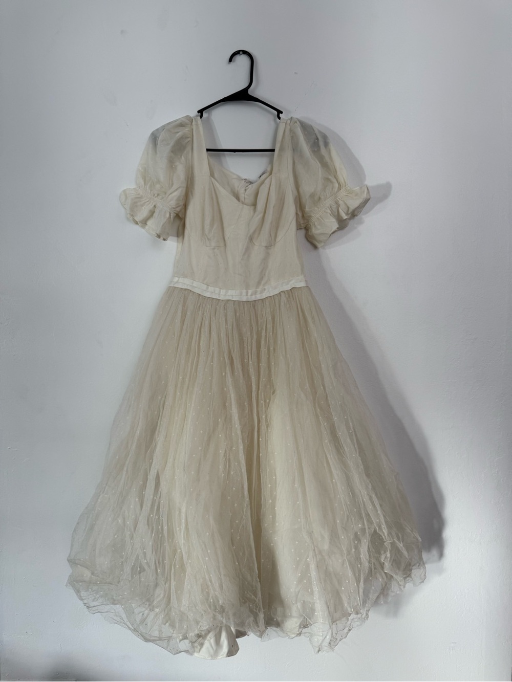 Ivory Tulle Puff Sleeve Dress